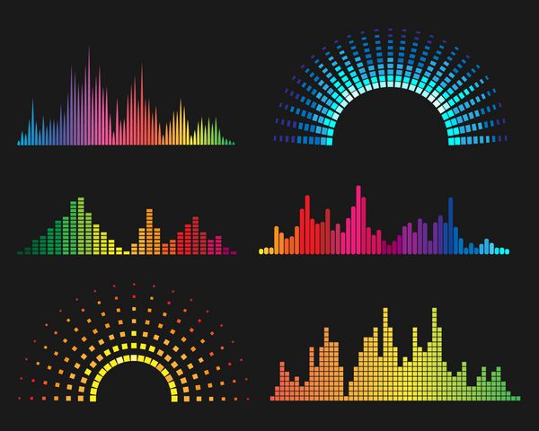شکل موج های دیجیتالی موسیقی وکتور امواج صوتی اکولایزر