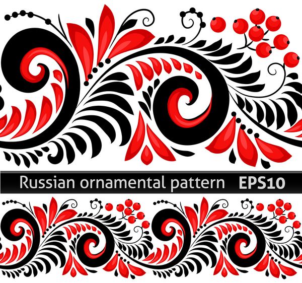 وکتور حاشیه مزین به رنگ های مشکی و قرمز به سبک هوهلوما روسی