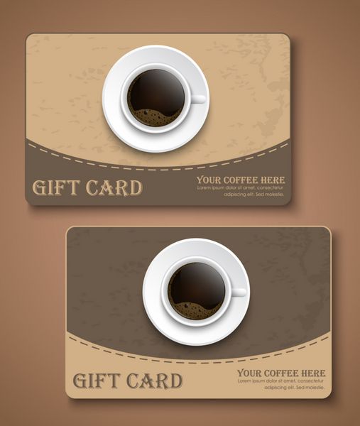 کارت هدیه قهوه را تنظیم کنید الگوهایی به سبک رترو بافت مقوای قدیمی و یک فنجان قهوه سیاه در فوم وکتور