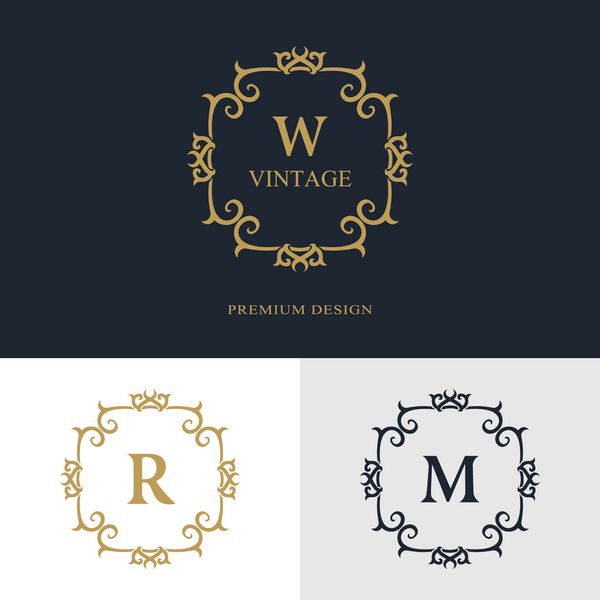 عناصر طراحی مونوگرام قالب برازنده طراحی آرم خط هنر زیبا خوشنویسی علامت حرف W R M برای حق امتیاز کارت ویزیت بوتیک هتل هرالدیک جواهرات وکتور