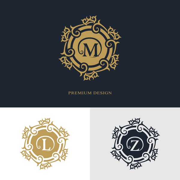 عناصر طراحی مونوگرام قالب برازنده طراحی آرم خط هنر زیبا خوشنویسی علامت حرف M L Z برای سلطنتی کارت ویزیت بوتیک هتل هرالدیک جواهرات وکتور