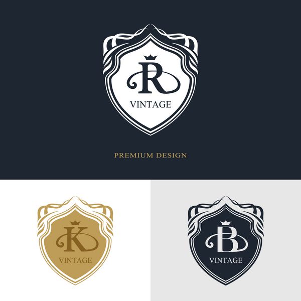 عناصر طراحی مونوگرام قالب برازنده طراحی آرم خط هنر زیبا خوشنویسی علامت حرف R K B برای سلطنتی کارت ویزیت بوتیک هتل هرالدیک جواهرات وکتور
