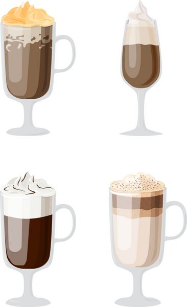 فنجان های قهوه نوشیدنی های مختلف کافه