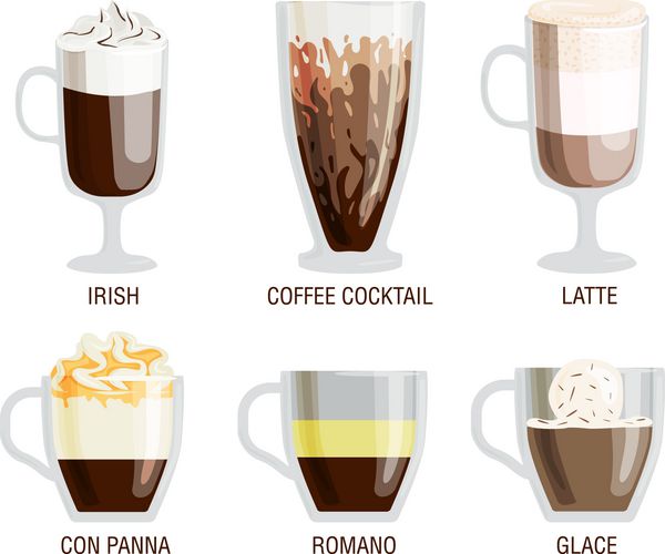 فنجان های قهوه نوشیدنی های مختلف کافه
