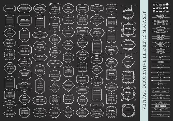 قاب‌های مگا مجموعه روی تخته سیاه عناصر طراحی خوشنویسی تقسیم کننده ها تابلوهای راهنما برچسب ها تاج ها