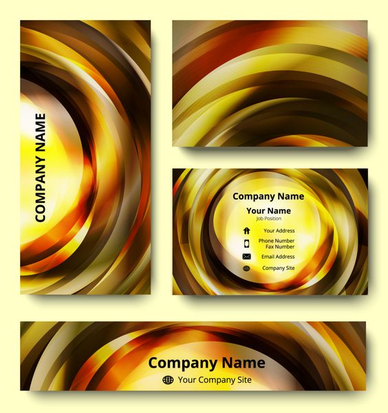 ست کارت ویزیت بنر و کارت دعوت ممتاز هویت سازمانی با طرح گرداب تزئینی در سایه های قهوه ای زرد نارنجی و سفید