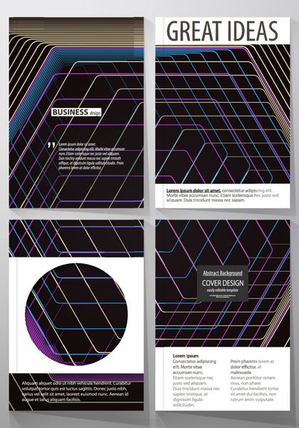 قالب های تجاری برای بروشور مجله بروشور جزوه قالب جلد طرح وکتور در سایز A4 پس زمینه چند ضلعی انتزاعی با شش ضلعی طرح هندسی رنگ مشکی هندسه شش ضلعی