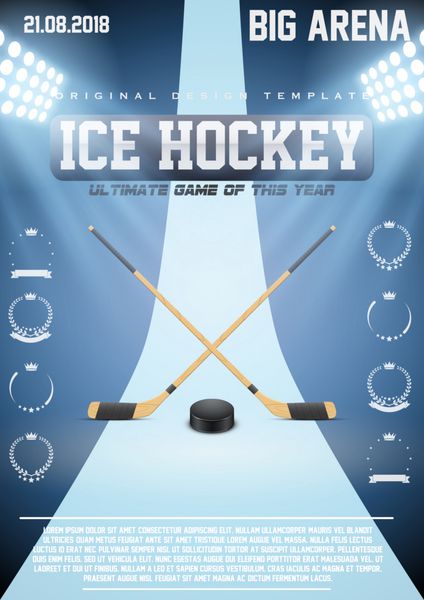 قالب پوستر بازی هاکی روی یخ با چوب و جن تبلیغات جام و مسابقات اطلاعیه رویداد ورزشی وکتور
