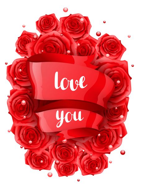 کارت تبریک روز ولنتاین با رزهای قرمز واقع گرایانه