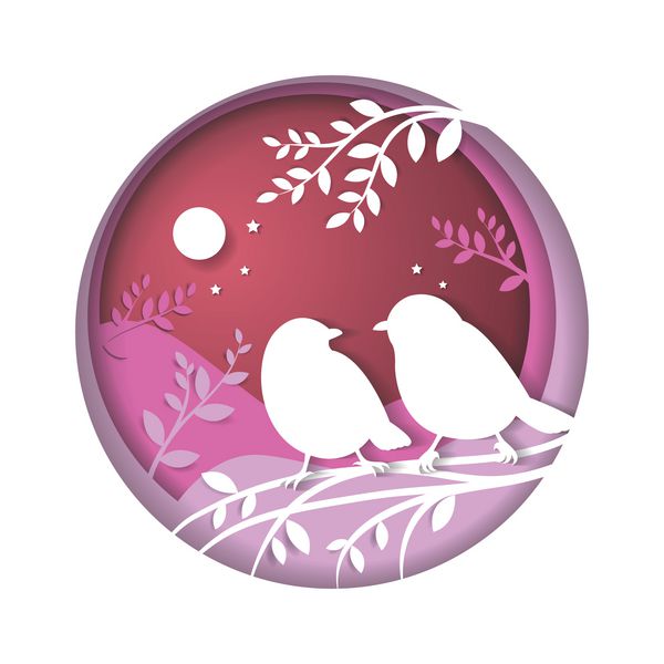 مفهوم عشق و روز ولنتاین پرندگان روی شاخه نشسته اند