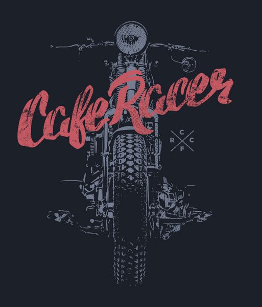 چاپ تی شرت با دست کشیده موتور سیکلت مسابقه کافه