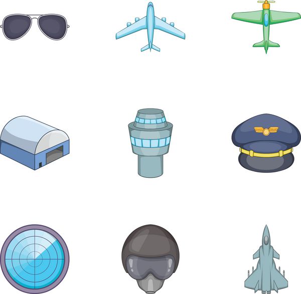 مجموعه نمادهای عناصر پرواز سبک کارتونی