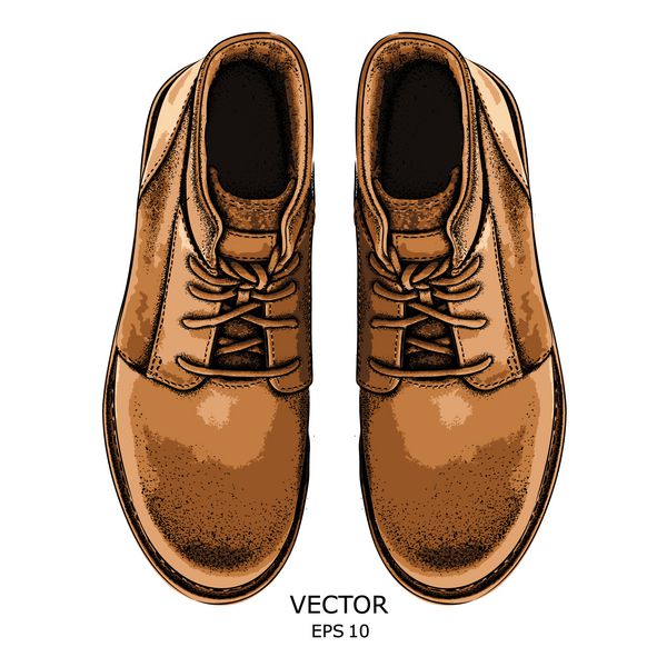 کفش قهوه ای روشن با دست طراحی شده است کفش در سبک رترو مفهوم Walk وکتور