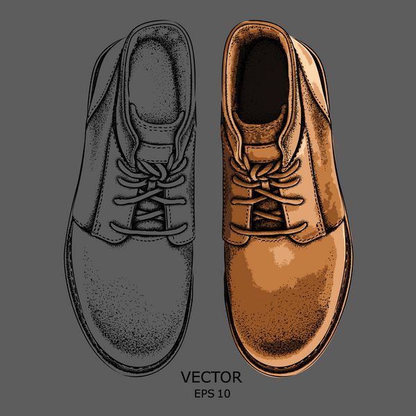 کفش قهوه ای روشن با دست طراحی شده است کفش در سبک رترو مفهوم Walk وکتور