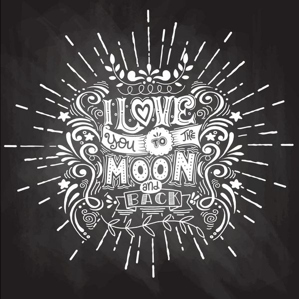 I Love You To The Moon And Back پوستر طراحی شده با دست با نقل قول عاشقانه - تایپوگرافی وکتور عاشقانه