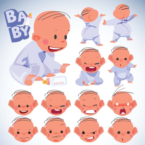 مجموعه احساسات کودک طراحی شخصیت مفهوم نوزاد تازه کار - vect