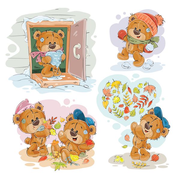 مجموعه تصاویر وکتور کلیپ هنری خرس های عروسکی خنده دار