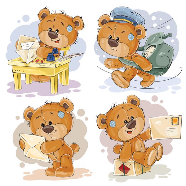 مجموعه تصاویر کلیپ هنری از خرس عروسکی که نامه می گیرد و می فرستد