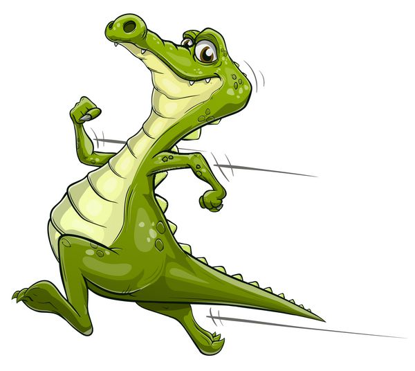 تصویر تمساح کارتونی شاد که به سرعت می دود