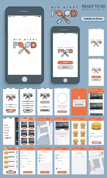 کیت رابط کاربری Mid Night Food Apps Mobile Apps