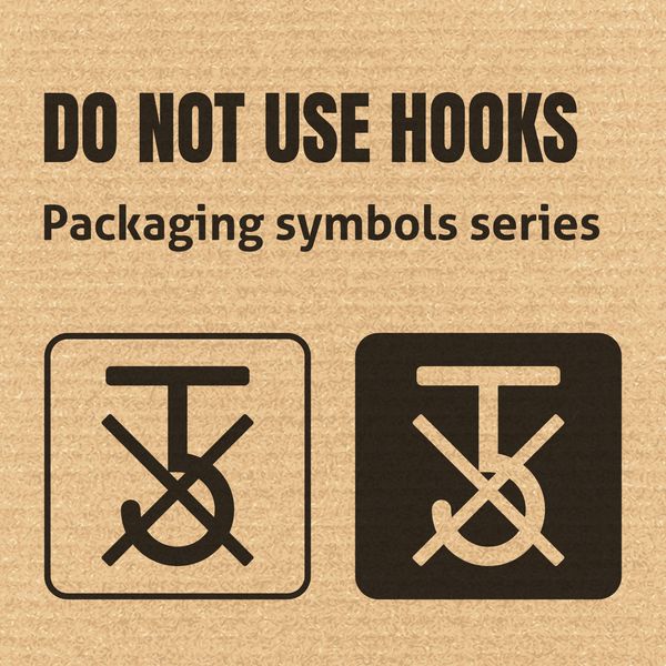 از نماد بسته بندی قلاب یا NO HOOKS در زمینه مقوا راه راه استفاده نکنید برای استفاده در جعبه های مقوایی بسته ها و بسته ها وکتور