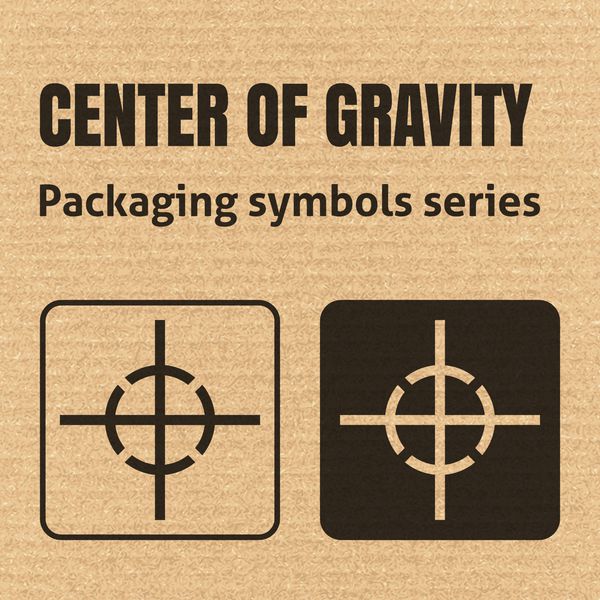نماد بسته بندی مرکز ثقل روی پس زمینه مقوا راه راه برای استفاده در جعبه های مقوایی بسته ها و بسته ها وکتور
