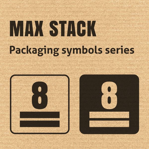 نماد بسته بندی MAX STACK یا WEIGHT STACKING LIMITATION روی پس زمینه مقوا راه راه برای استفاده در جعبه های مقوایی بسته ها و بسته ها وکتور