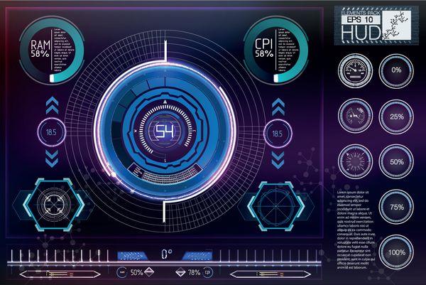 فضای بیرونی پس زمینه HUD عناصر اینفوگرافیک داده های دیجیتال پس زمینه انتزاعی کسب و کار عناصر اینفوگرافیک رابط کاربری آینده نگر