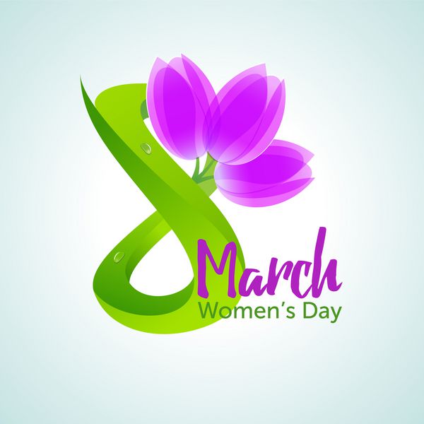 کارت روز زنان 8 مارس گل های لاله بنفش