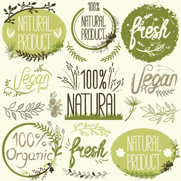 برچسب های طبیعی ارگانیک برچسب ها و عناصر غذایی ارگانیک