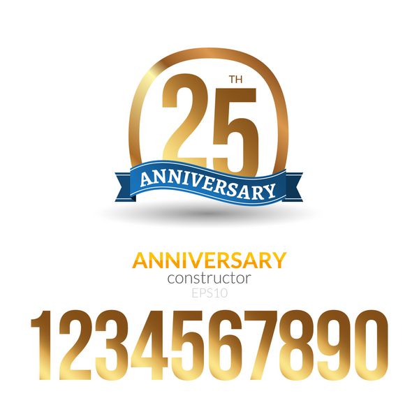 طرح علامت روبان لیبل نشان سالگرد سازنده سالگرد با اعداد طلایی نماد تبریک