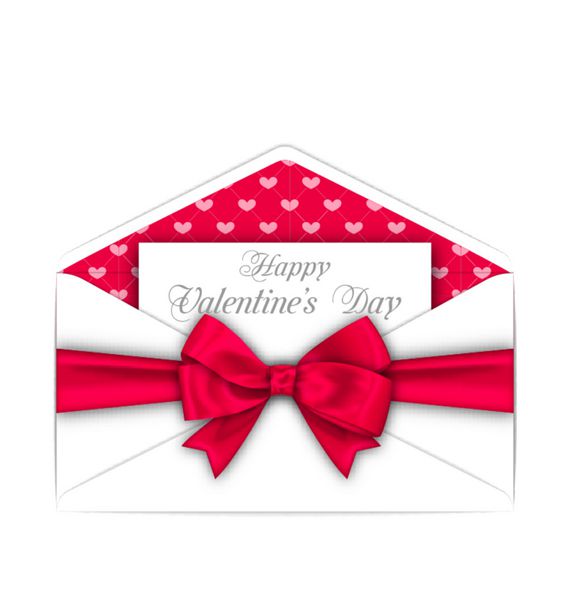 پاکت نامه با کارت جشن و روبان پاپیونی صورتی برای روز ولنتاین
