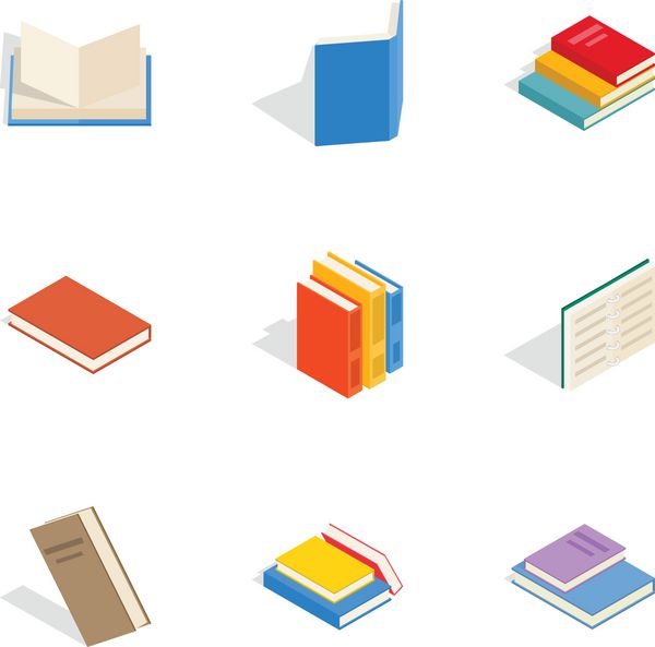 نمادهای کتاب های مختلف سبک سه بعدی ایزومتریک