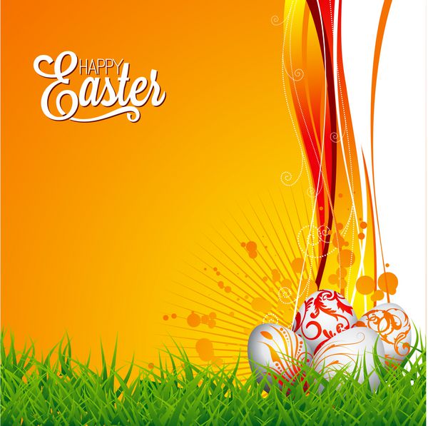 وکتور تصویر تعطیلات عید پاک با تخم مرغ های نقاشی شده در پس زمینه گل