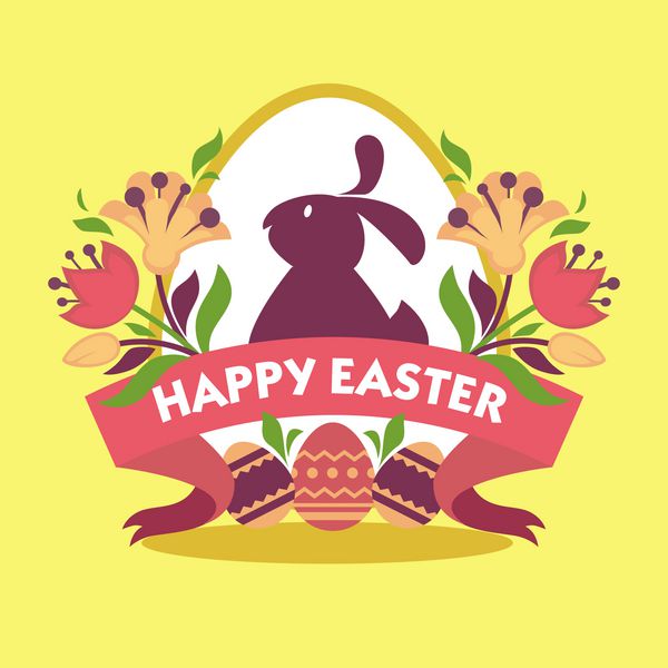 طرح کارت تبریک عید پاک شبح خرگوش گل های بهاری