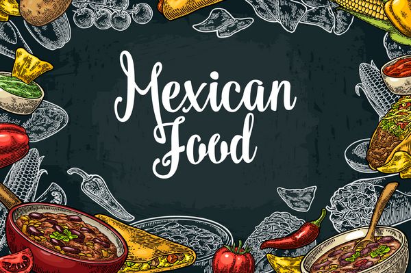 قالب منوی رستوران غذاهای سنتی مکزیکی با مواد تشکیل دهنده