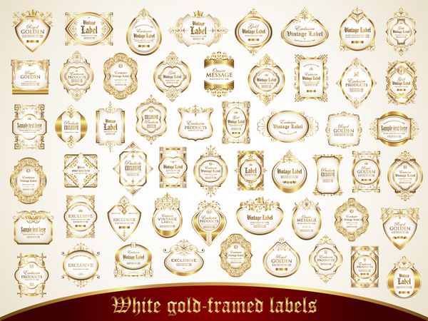 مجموعه ای بزرگ از برچسب های قاب طلای سفید در سبک قدیمی