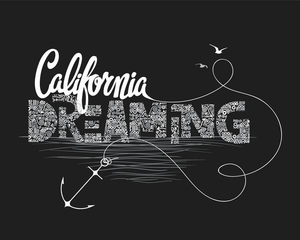 تایپوگرافی رویایی کالیفرنیا گرافیک تی شرت وکتور