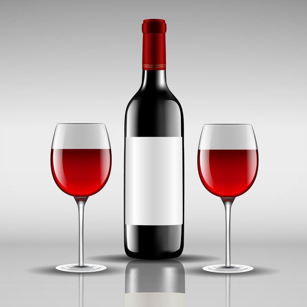بطری شراب قرمز با لیوان