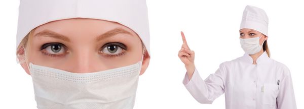 پزشک زن جدا شده روی سفید