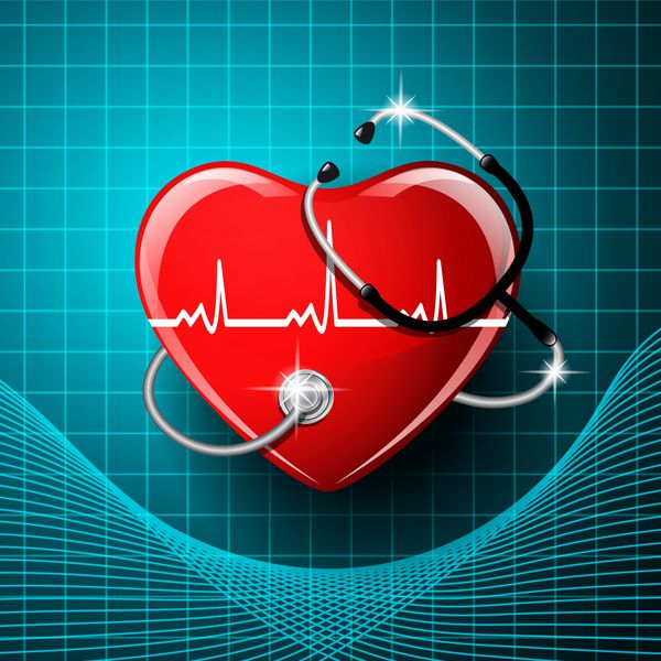 تجهیزات پزشکی گوشی پزشکی شکل قلب در پس زمینه صفحه نمایش مانیتور