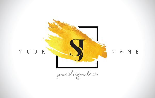 طراحی لوگوی حرف طلایی SJ با قلم موی خلاقانه طلا