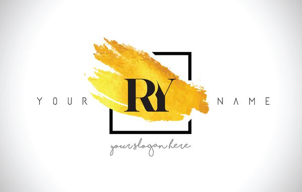 طراحی لوگوی حرف طلایی RY با برس خلاقانه طلا