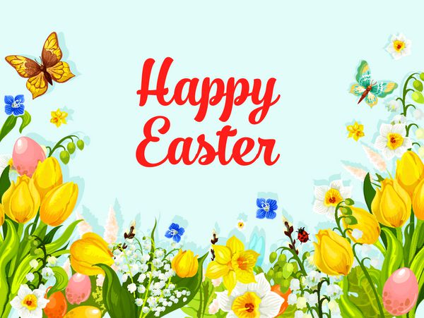 وکتور کارت تبریک تعطیلات گل های بهار عید پاک