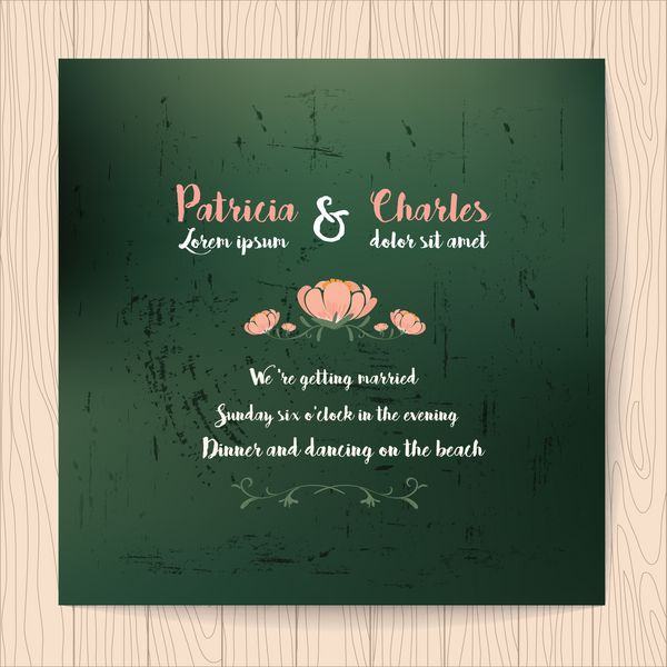 کارت دعوت عروسی با الگوهای گل به سبک وینتیج