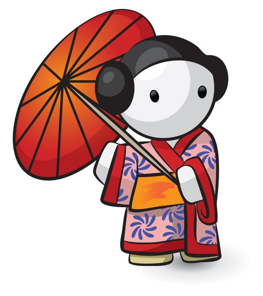 چتر گیشا در کیمونو که زیبا به نظر می رسد