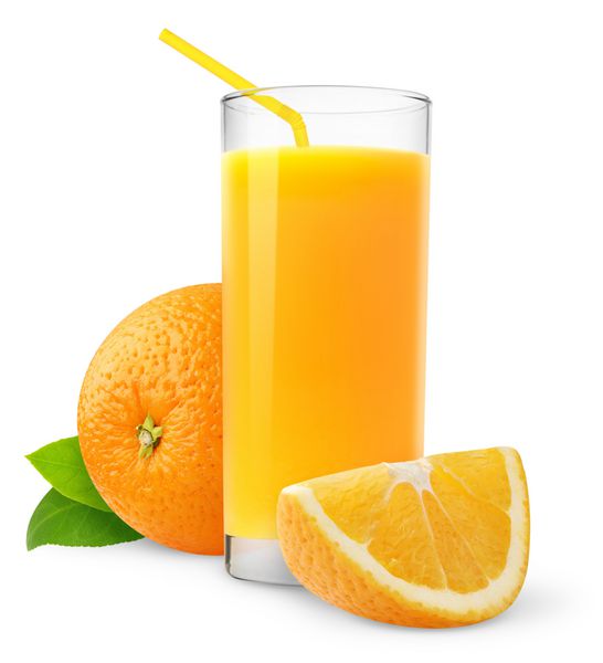 آب پرتقال جدا شده روی سفید