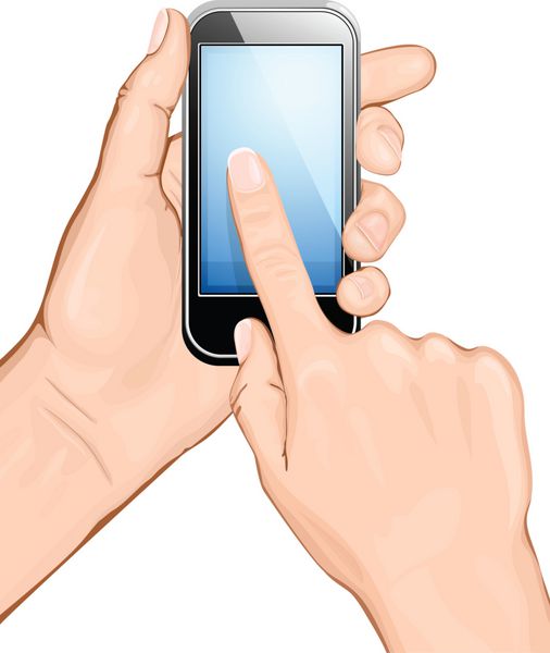 تلفن همراه و صفحه لمسی با دست