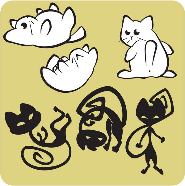 گربه های سیاه و سفید - وکتور وینیل آماده