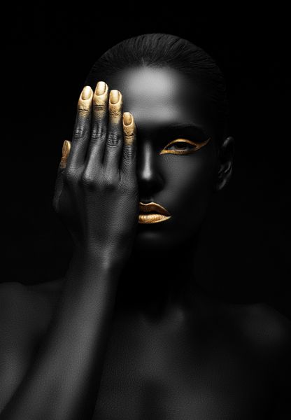 زن تیره پوست با آرایش طلایی